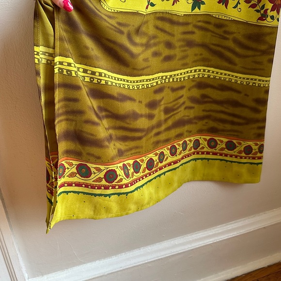 3/$20 💥 Mlle Gabriel Vintage Maxi Dress Chartreuse Floral Print w/ Cinched Waist - Picture 9 of 17